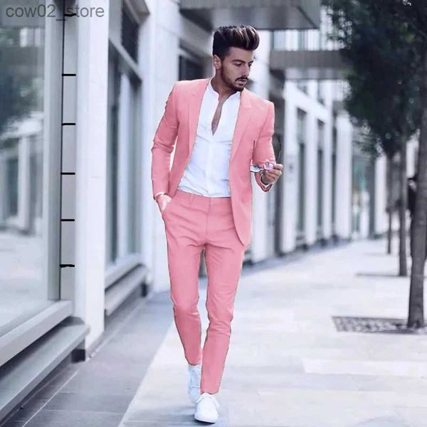 Ternos masculinos Blazers Man Moda casual Terno de negócios luxuosos para festas de casamento Tuxedos Slim Fit Peak Lapeel Pink Suits Masculino (jaqueta+calça) Q230103