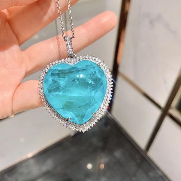 Anhänger Halsketten Schmuck Netz Rot Blau Paraiba Pullover Kette Großes Herz Bunte Schatz Halskette Hauptstein 32