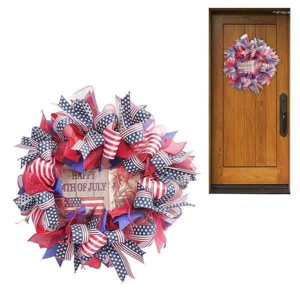Fiori decorativi Ghirlanda del 4 luglio Ghirlanda patriottica americana per la bandiera artificiale della porta d'ingresso Rosso di benvenuto