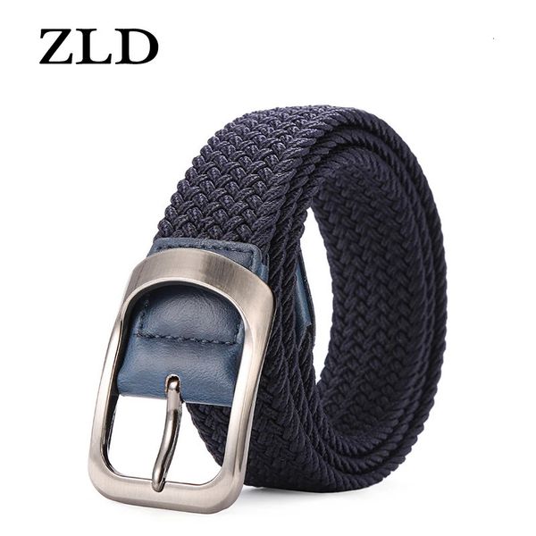 Zld masculino e feminino tecido elástico tecido casual cinto pino fivela expansível trançado estiramento selvagem lona simples elegante cinto 240103