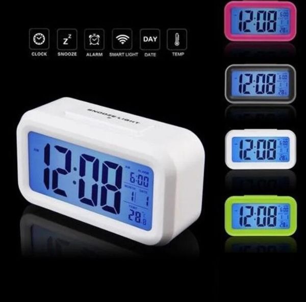 LED Digital Alarm Clock Backlight Snooze Data Time Calendar Desktop Multifuncional Eletrônico Backlight Relógios de mesa com luz noturna luminosa