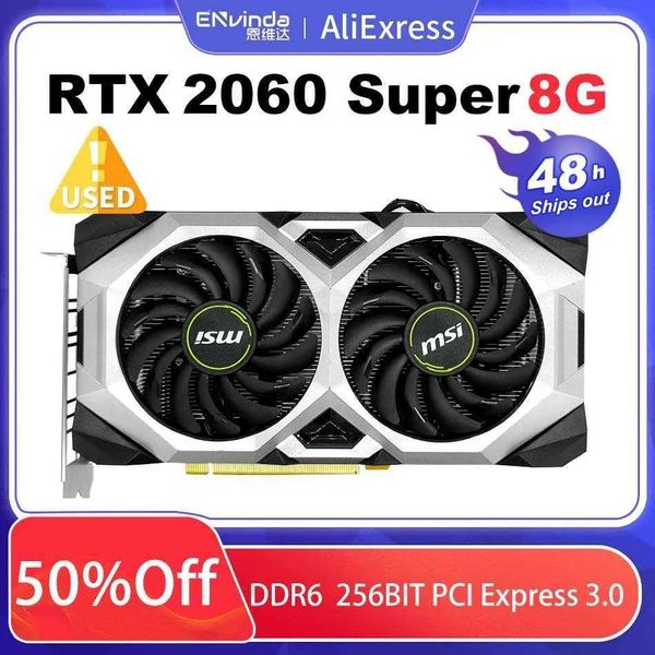 Карты Восстановленная видеокарта MSI GeForce RTX 2060 SUPER VENTUS 8 ГБ GDDR6 256 бит NVIDIA GAMING Поддержка процессора AMD Intel для настольных ПК 12 нм