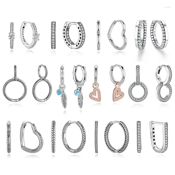 Ohrstecker Original 925 Sterling Silber für Frauen 2024 Piercing Hoop Rose Gold Herz Ohrringe Hochzeitsgeschenk Luxusschmuck