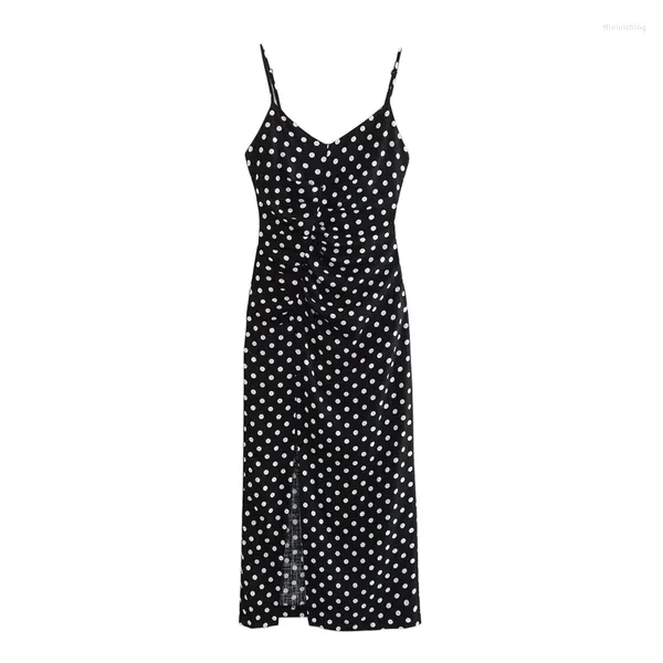 Vestidos casuais 2024 verão roupas femininas sexy v-pescoço polka-dot impressão linho suspender vestido backless slim-fit saia longa