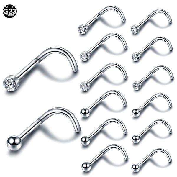 Anéis 20 pçs/lote G23 Titanium Nariz Studs Piercing Cristal Nariz Parafuso Plana Cz Narina Brincos Piercing Nariz Jóias Nariz Anéis 20g 18g