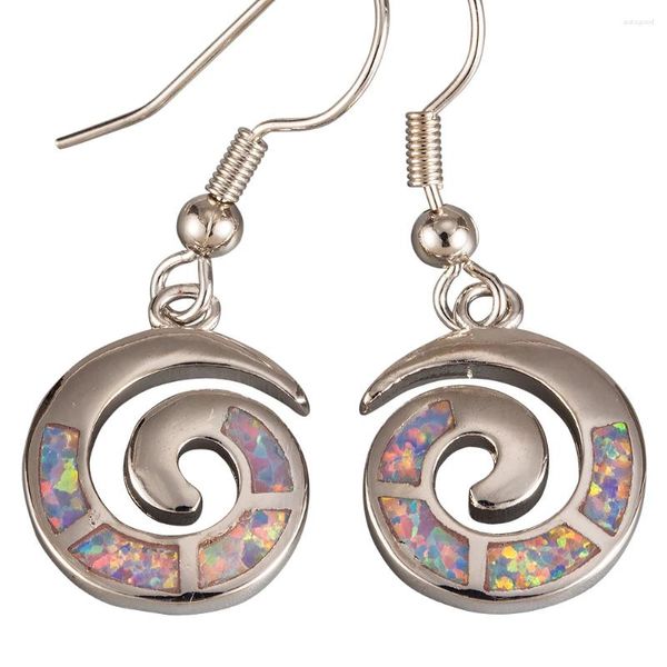 Baumelnde Ohrringe KONGMOON Spiralform Lavendel Lila Feueropal versilbert Schmuck für Frauen Tropfen