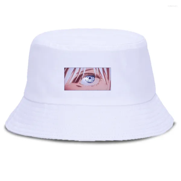 Berets gojo satoru legal olhos mangá chapéu de verão feminino hip hop protetor solar homens chapéus de pesca harajuku sunbonnet balde boné unisex