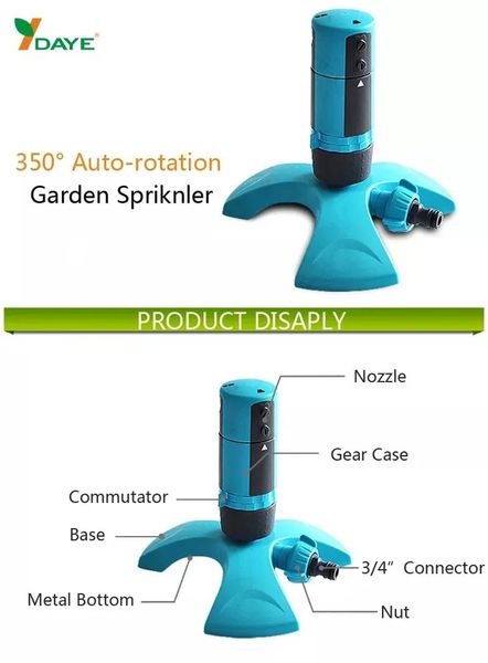 Grampos DAYE 350 graus autorotação ajustável sprinkler jardim gramado irrigação ferramenta de pulverização