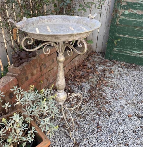 Outros suprimentos de pássaros jardim quintal decoração vintage retro metal banho alimentador com suporte