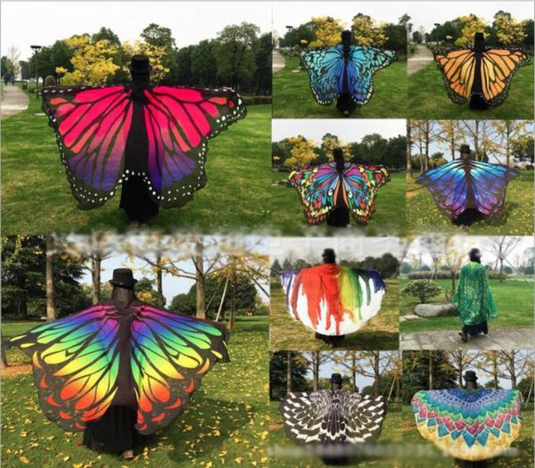 Женский новый красочный накидка с крыльями бабочки, шифоновый длинный шарф, вечерние стильные шарфы, пончо с павлином, шаль, пляжное полотенце, саронг, чехол9971399