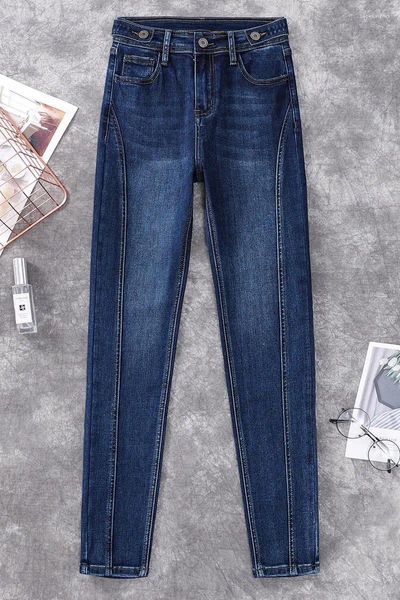 Damen-Jeans, Damen-Denim in reiner Farbe, Street Play, Kultivierung der eigenen Moral, Formung der Figur mit hoher Taille, Röhrenhose, E11