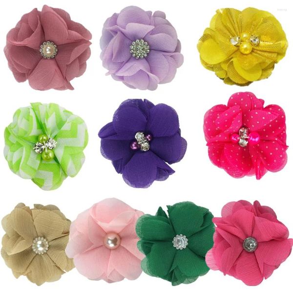 Haarschmuck, 220 Stück, 5,1 cm, Chiffon-Stoffblumen mit Perle und Strass, DIY für Blumenstrauß, Mädchen, Stirnbänder, Kopfbedeckung, Basteln, Hochzeitsdekoration