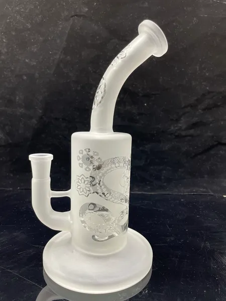 9inch Glass Bong Sandblast Hookah Clear Oriental Dragon Water Pipe 14mm Feminino Joint com Tigela