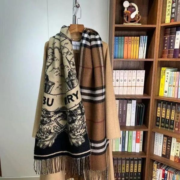 Sciarpe Sciarpa di design di lusso Donna 100% Cashmere double face Celeste Unicorno Plaid Stampa di lettere Puro cashmere Uomo Double sided Shaw