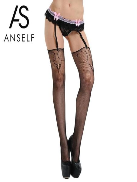 Mulheres sexy meia-calça arrastão pura renda cortada corpo meias lingerie meias preto feminino suspender liga cinto 20189587306