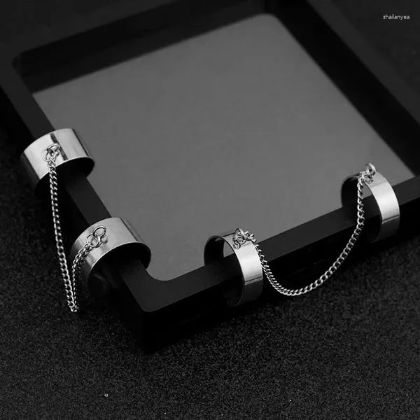 Cluster Ringe Mode Edelstahl Hip Punk Verbindung für coole Frauen Männer Silber Farbe Kette Finger Offener Ring Schmuck Geschenke