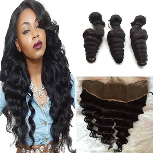 Tece brasileiro onda solta encaracolado cabelo humano tecer pacotes peruano indiano malaio cambojano remy extensão do cabelo com fechamento frontal