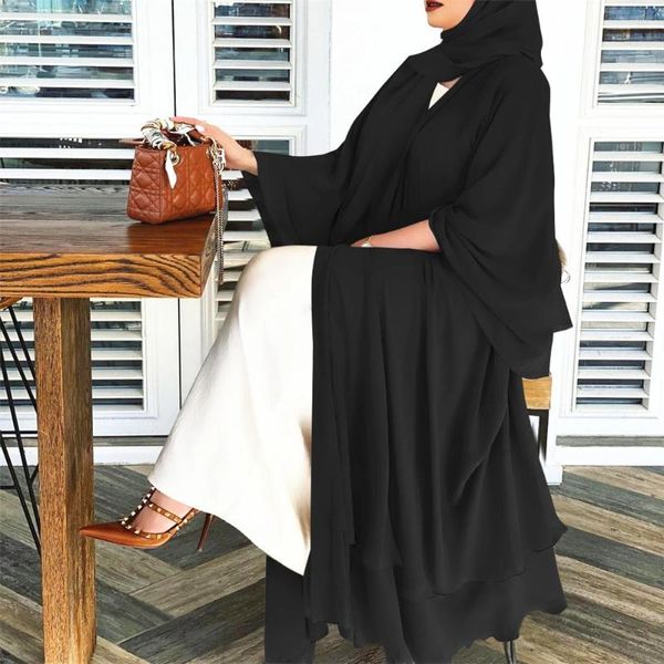 Abbigliamento etnico Aperto Abaya Chiffon Donne musulmane Kimono Cardigan Abiti lunghi lunghi Turchia Caftano arabo Dubai Islam Ramadan Eid Abiti da festa
