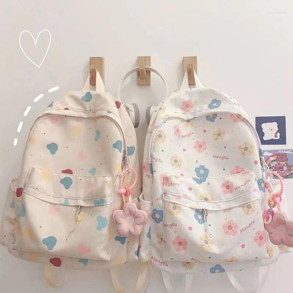 Mochila escolar feminina estampa floral, mochila escolar estilo harajuku y2k para estudantes