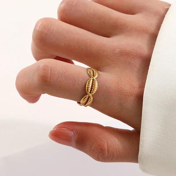 Cluster-Ringe, minimalistischer Muschel-Edelstahl-Ring für Damen und Herren, verstellbar, offen, ausgehöhlt, Lippenform, modisch, Y2K-Metall-Stil, Schmuck, Geschenke