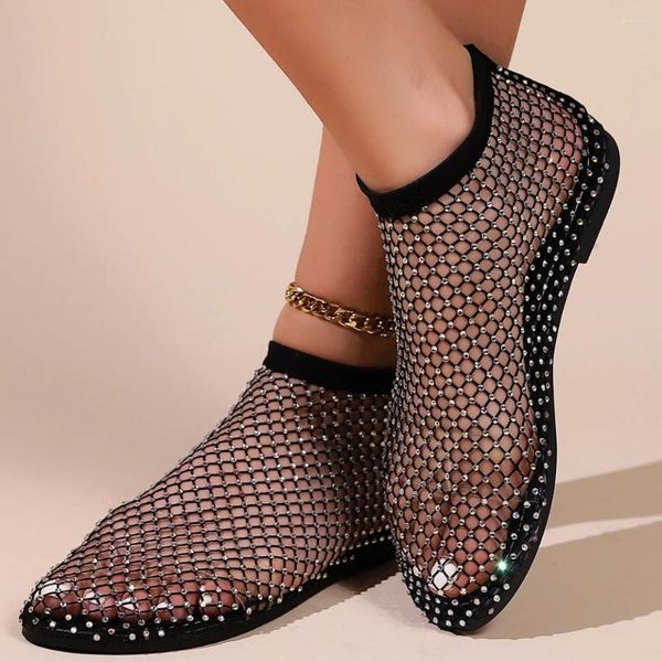 Летние женские сандалии с круглым носком на плоской подошве, 2024 г., полусапожки с полыми краями, пикантные модные банкетные тапочки Water Diamond