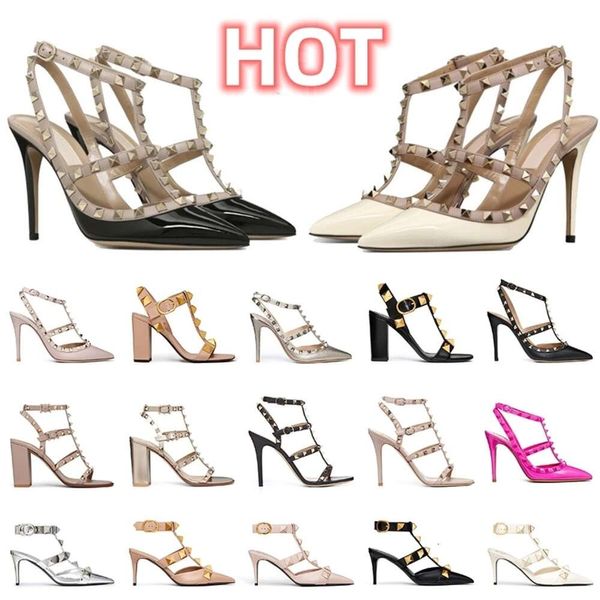 2024NDamen-Designer-High-Heels-Kleid-Schuhe-Absatz-Sandalen-Rock-Nieten-Kätzchen-Plateau-Sandalen aus weißem und silbernem Leder