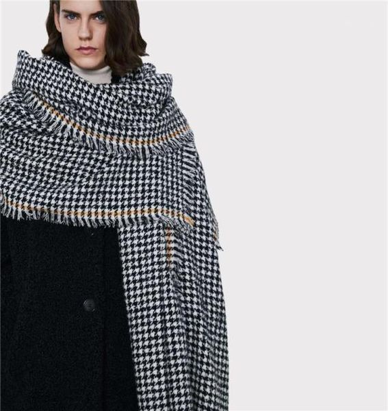 Шарфы 2021, поступление, черный, белый цвет, акриловый шарф с узором «гусиные лапки», женский зимний толстый теплый кашемировое одеяло с имитацией шали, Brand12330026