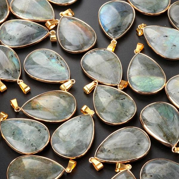 Pingente colares de pedra natural pingentes banhado a ouro brilhante labradorite para moda jóias fazendo diy mulheres colar festa cura presentes