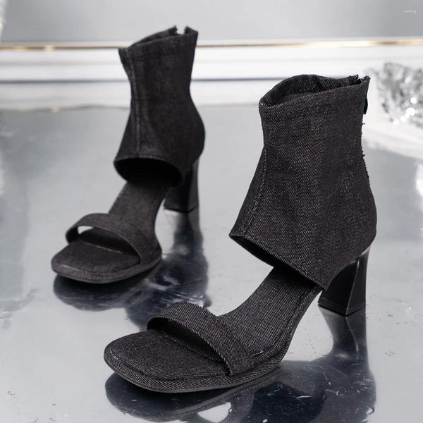 Sandálias 2024 verão sexy preto de salto alto moda feminina sapatos únicos saltos finos banquete boca de peixe