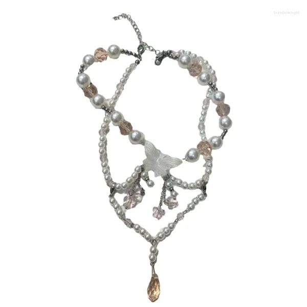 Колье Модное ожерелье с жемчугом и бусинами, подвеска-бабочка, длинные кисточки, цепочки на ключице, капля для повседневного ношения
