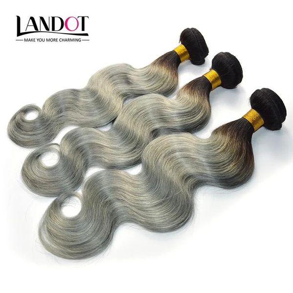 Trame Ombre Argento Grigio Estensioni Dei Capelli Umani Brasiliani Two Tone 1B / Grigio Peruviano Malese Indiano Cambogiano Onda Del Corpo Tessuto Dei Capelli Umani