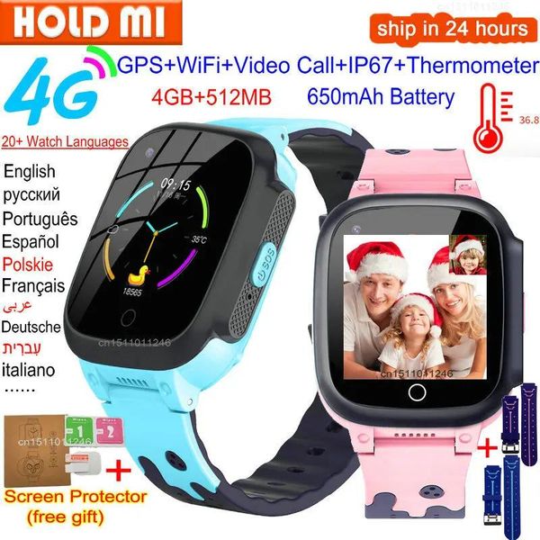 Uhren 4G Kinderuhr GPS WIFI Körpertemperatur Videoanruf SOS VS Y95 Hebräische Kinder Smart Watch Kamera Monitor Telefon Babyuhr