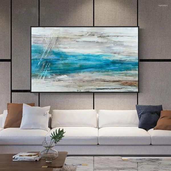 Dipinti Dipinti Astratti Immagini del mare blu Dipinto a mano Pittura a olio su tela Senza cornice Arte della parete fatta a mano per la camera da letto Soggiorno Casa D