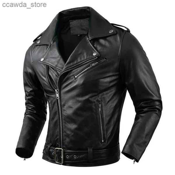 Herren Leder Kunstleder Echtes Rindsleder Motorradmantel Kuhfell Jacke Herren Revers Lederjacken Herrenbekleidung Echtledermantel Herren Q240103