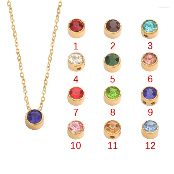 Anhänger Halsketten Fnixtar Edelstahl Birthstone Halskette Frau Gold Farbe Luxus 12 Monate Geburtstag Geschenk Schmuck Großhandel