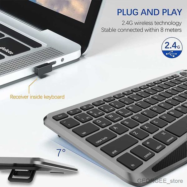 Teclados de telefone celular Teclado sem fio Bluetooth com Touchpad 7 cores Backlit 2.4g Teclado Trackpad recarregável para Smart TV