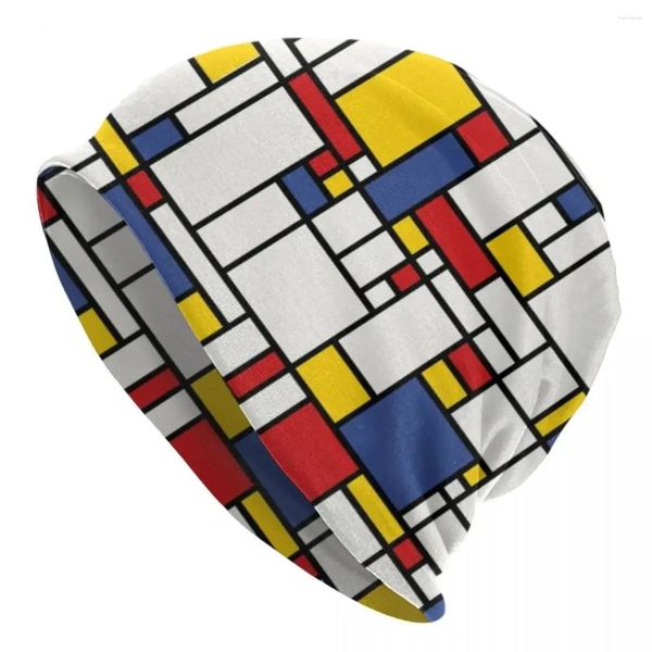 Berretti Piet Mondrian Arte astratta anni '60 Rosso Blu Giallo Rettangoli Cappelli a cuffia Cappello lavorato a maglia Inverno Skullies geometrici Berretti Berretti