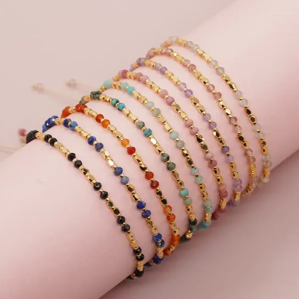 Strand Bohemian tessuto fatto a mano corda catena colorata pietra naturale braccialetto di perline per le donne ragazze gioielli moda accessori regali