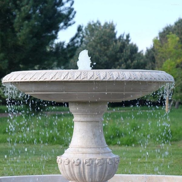 Decorazioni da giardino Decorazione per fontana in pietra naturale di grandi dimensioni in marmo bianco a 3 livelli Acqua in vendita