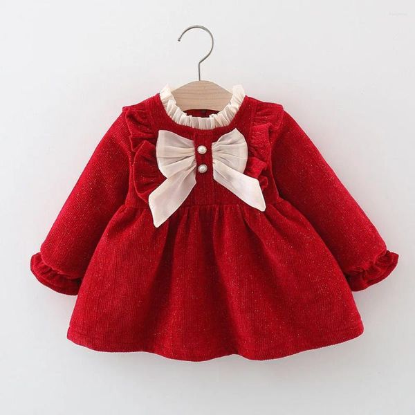 Mädchenkleider Mädchen Herbstkleid Langarm Einfarbig Große Schleife Rüschen Prinzessin Weihnachten Thanksgiving Kinder Boutique Kleidung