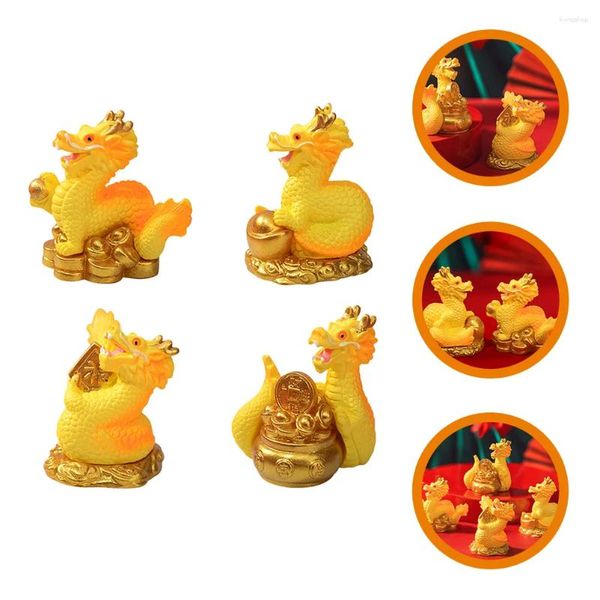 Decorações de jardim 4 pcs mini resina animais dragão decoração painel mesa estatueta estatuetas em miniatura