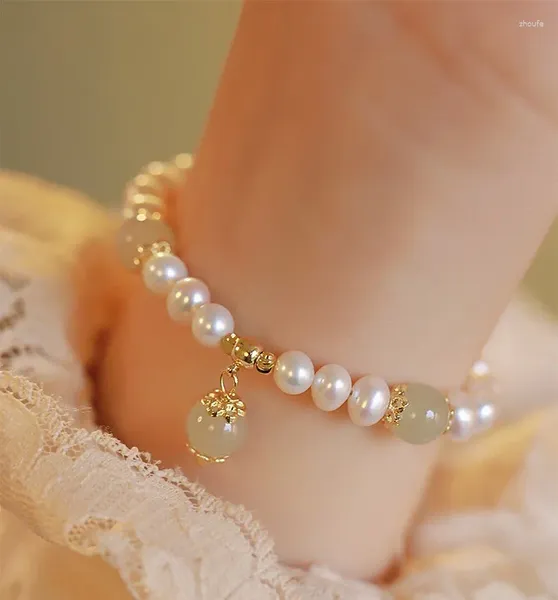 Braccialetti con ciondoli Bracciale di perle d'acqua dolce di lusso con perline di giada naturale di Hetian Gioielli di moda unici ed eleganti per accessori di stile femminile