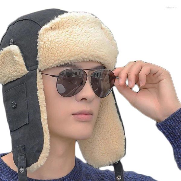 Berets chapéu de inverno manter quente unisex trapper trooper earflap russo à prova de vento esqui bombardeiro falso elegante chapéus máscara boné