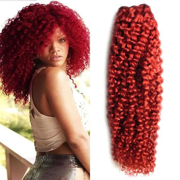 Wefts vermelho não processado afro kinky encaracolado tecer cabelo humano 100g 1 pcs brasileiro kinky encaracolado cabelo virgem 1 pacotes de qualidade de trama dupla, não ela