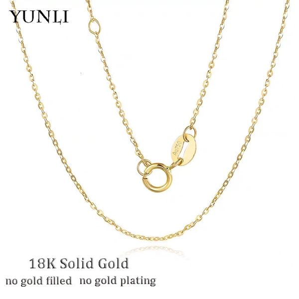 YUNLI Halskette aus echtem 18-karätigem Gold, klassisch, schlichtes O-Design, reiner AU750, für Damen, edler Schmuck, Geschenk 240102