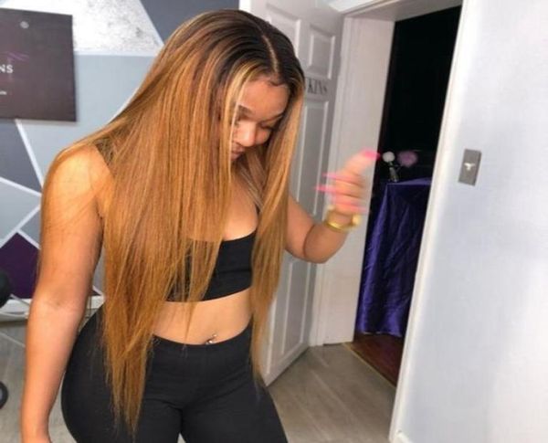 1B27 Ombre Farbe Spitze Front Menschliches Haar Perücken Baby Haar Zwei Ton Seidige Gerade Remy Brasilianische Blonde Volle Spitze Perücke teil Bleac4433544