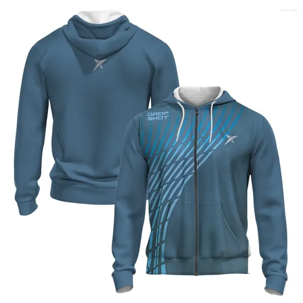 Hoodies masculinos Ripple Blue Stripe 3D Impresso Outono e Inverno Zipper Hoodie Tênis Badminton Sports Loose Jacket