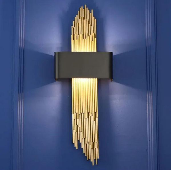 Lâmpadas de aço inoxidável ouro led lâmpadas parede luz nordic espelho luzes salão modelo quarto arandela banheiro loft casa decorati