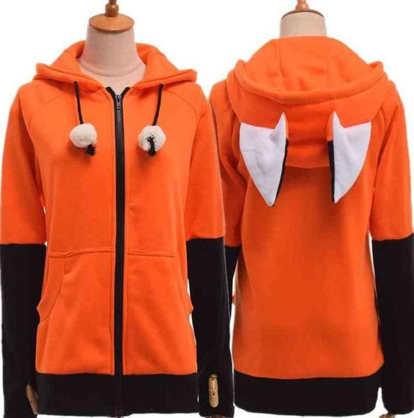 Women039s Felpe con cappuccio Felpe Orecchie degli animali Costume cosplay Giacca con cappuccio Felpa arancione calda Cosplay Felpa con cappuccio unisex 220902H1119620