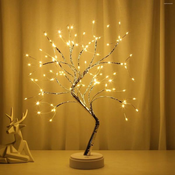 Lampade da terra Interruttore tattile Lampada a 108 LED Filo di rame Ramo Luce per albero USB Alimentazione a batteria